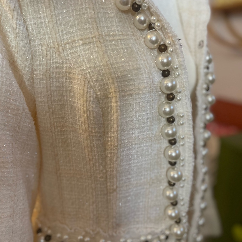 Boston Proper Cream Pearl-Embellished Jacket - Picture 4 of 10